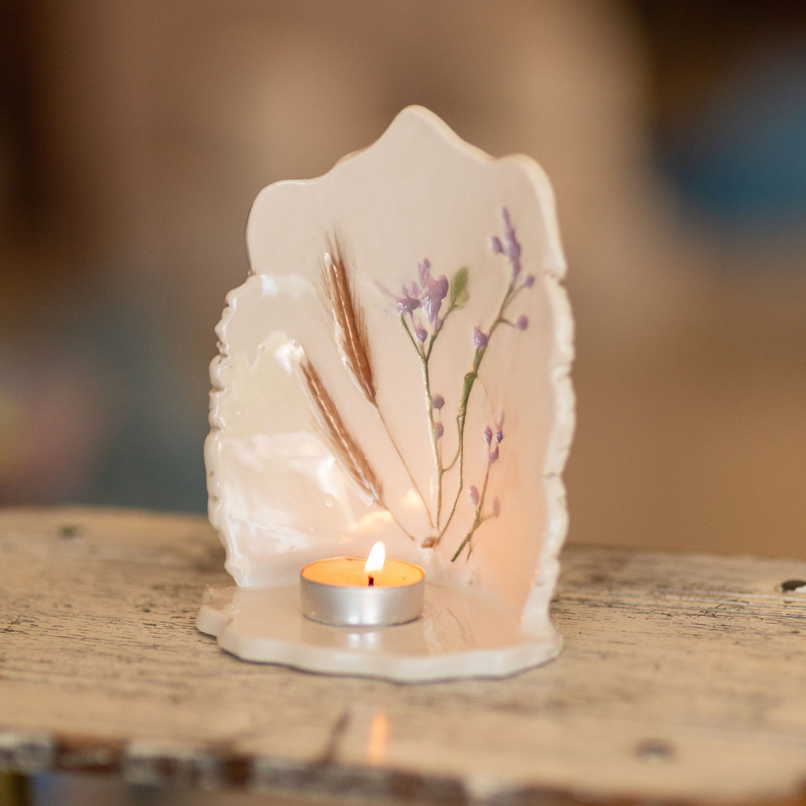 Tea Light Holder - Dried Flowers, Authentic Tea Light Stand, Flower Home Decor