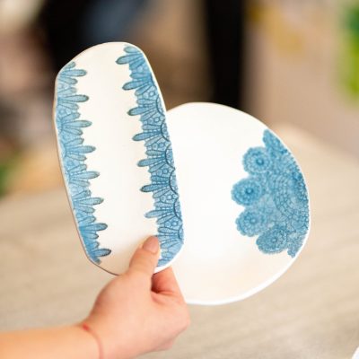 Elegant Lace Pattern Handmade Ceramic Plate Set