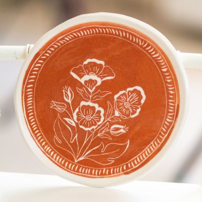 Handmade Dinnerware, Floral Plate Set, Terracotta Ceramic Dinnerware, Elegant Dinner Plates