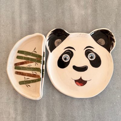 Cute Panda Plate Set, Handmade Ceramic Kid Dining, Joyful Gift for Kids, Animal Lover Gift Idea