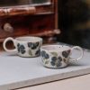 Espresso Cup Flower Decorated, Ceramic Espresso Cup Set, Handmade Gift Idea
