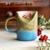 Unique Pottery Mug - Handmade Gift, Ceramic Coffee Mug, Mountain and Sea